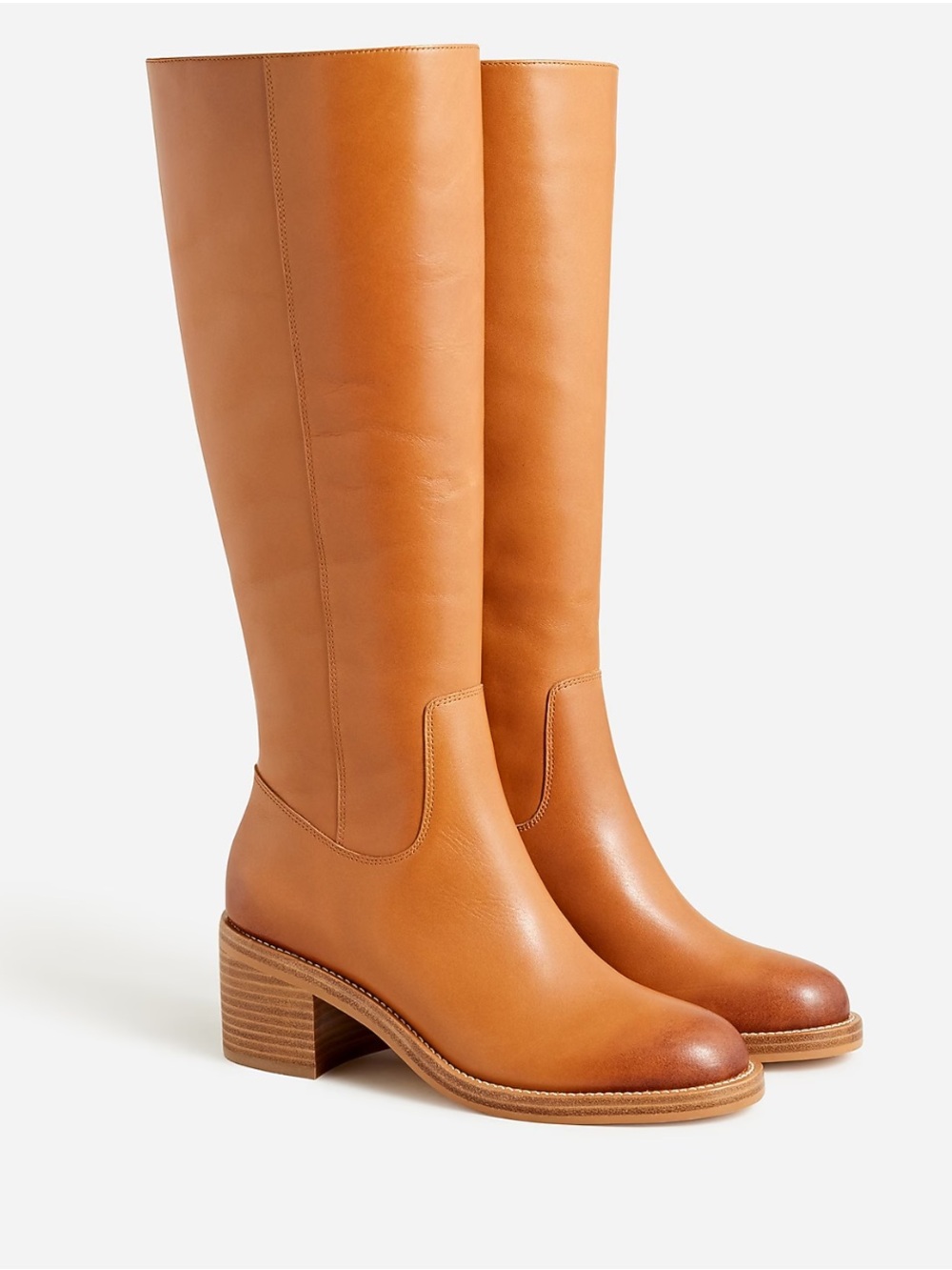 J.Crew Knee-high Brown Leather stacked-heel boots Size 7
